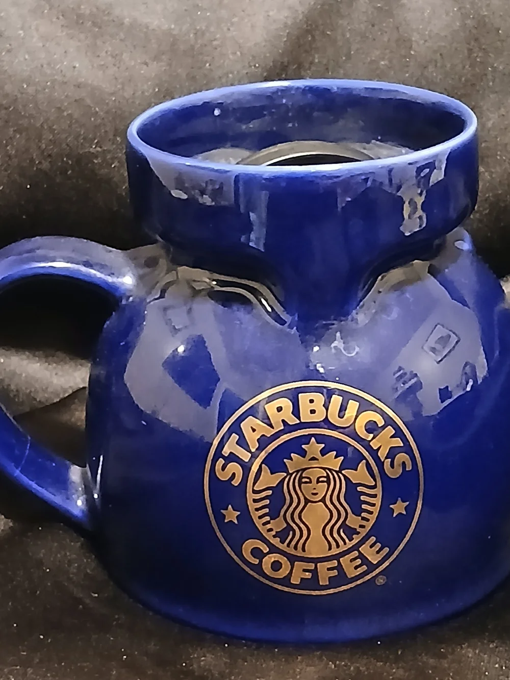 Vintage Starbucks Cobalt Blue Ceramic Chubby Travel Mug
